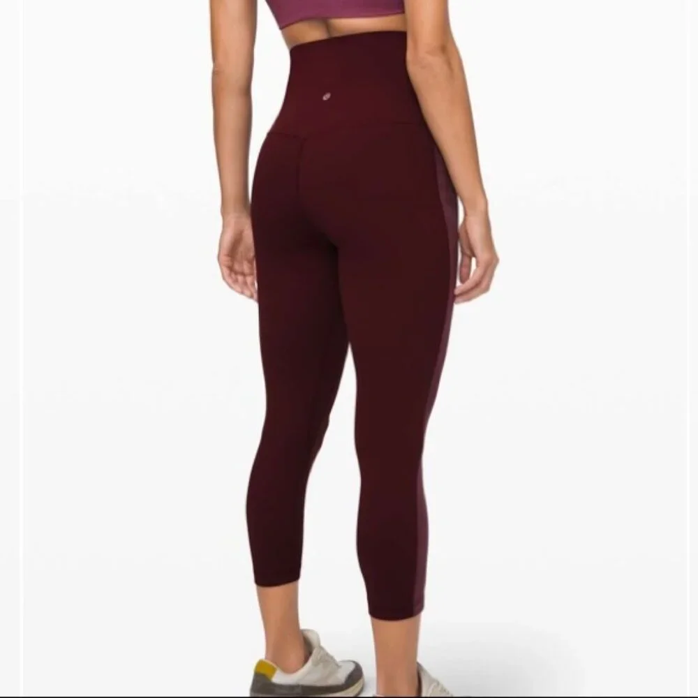 Lululemon Align Super Hi-Rise Crop 23” Velvet Stripe Garnet Leggings Sz 4 B30‎